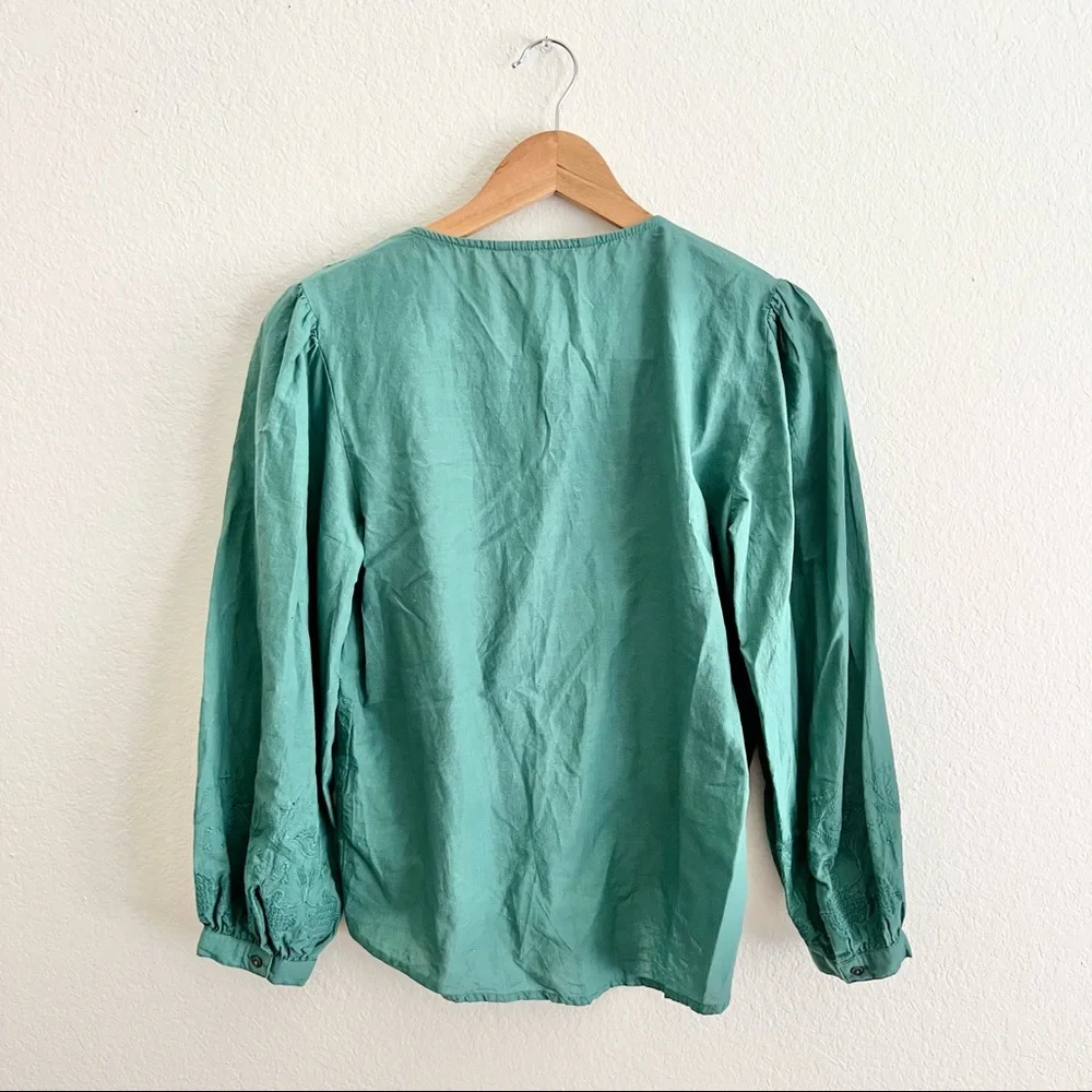 Zara Teal Square Neck Embroidered Blouse Sz M - Picture 4 of 6